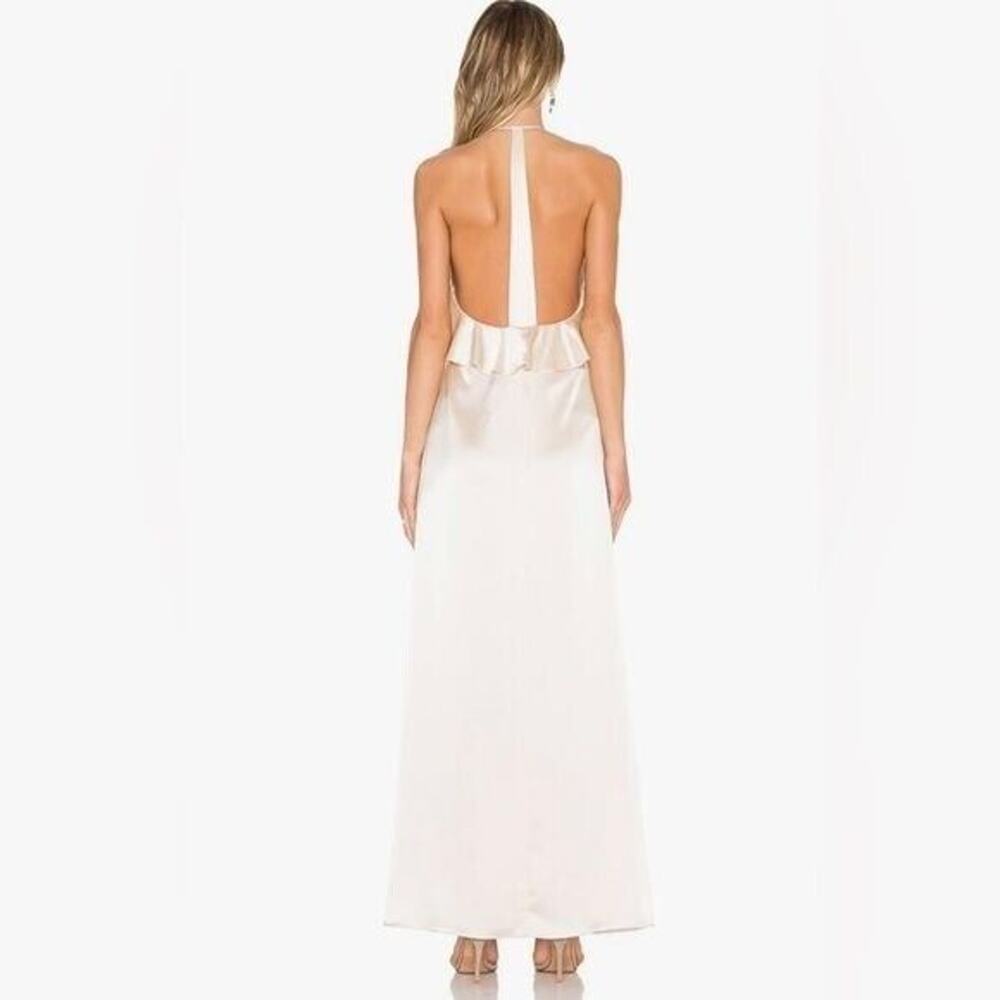 New Jill Stuart Ruffle Halter Gown, ivory, 6 Satin bridesmaid long high slit - Picture 2 of 6